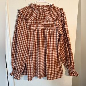 Haptics by Holly Harper Gingham Top Rust Autumn Smocking Adorable Size Small